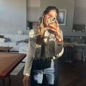 Sandro Gray and White studded Jean Jacket